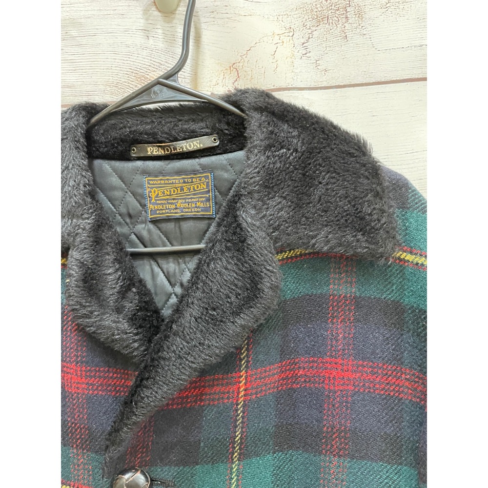 VINTAGE‎ MENS PENDLETON PLAID WOOL COAT WITH FAUX FUR COLLAR - Picture 5 of 16